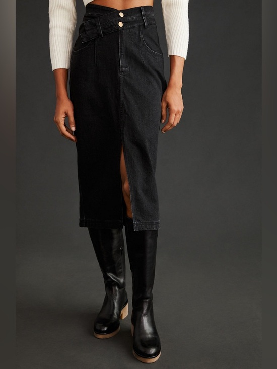 Pilcro Dresses & Skirts - NEW Anthropologie Arden Double-Waist Black Denim Midi Skirt by Pilcro Size 14